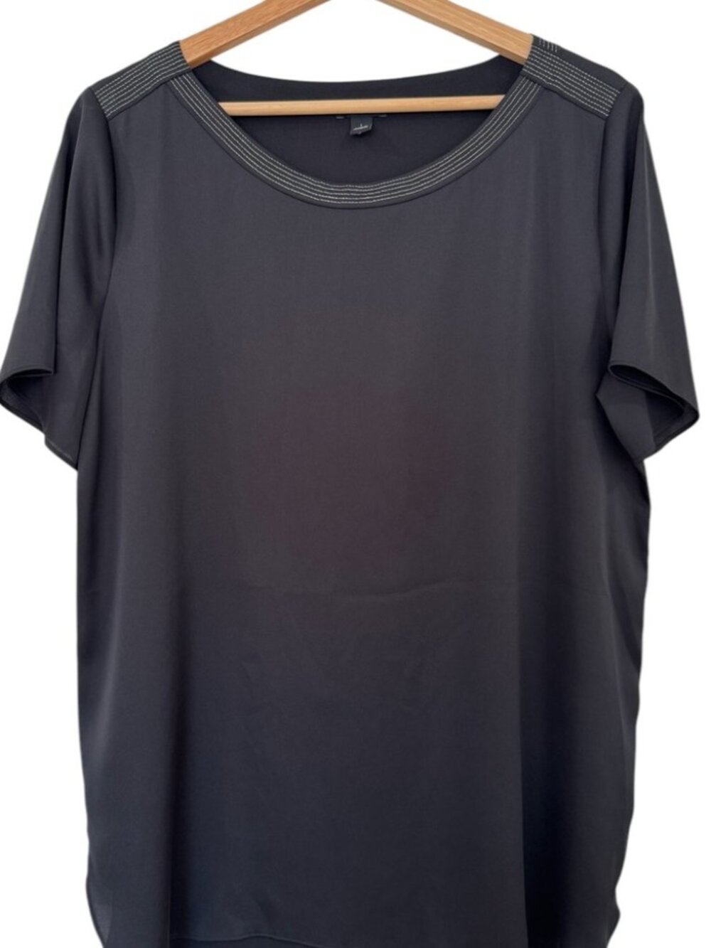 Dark Grey Embellished Neckline Short Sleeve Blouse